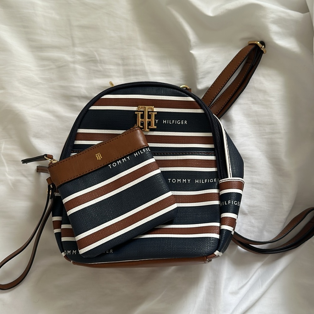 Tommy Hilfiger Brown and Black Backpack with Nautical Stripes